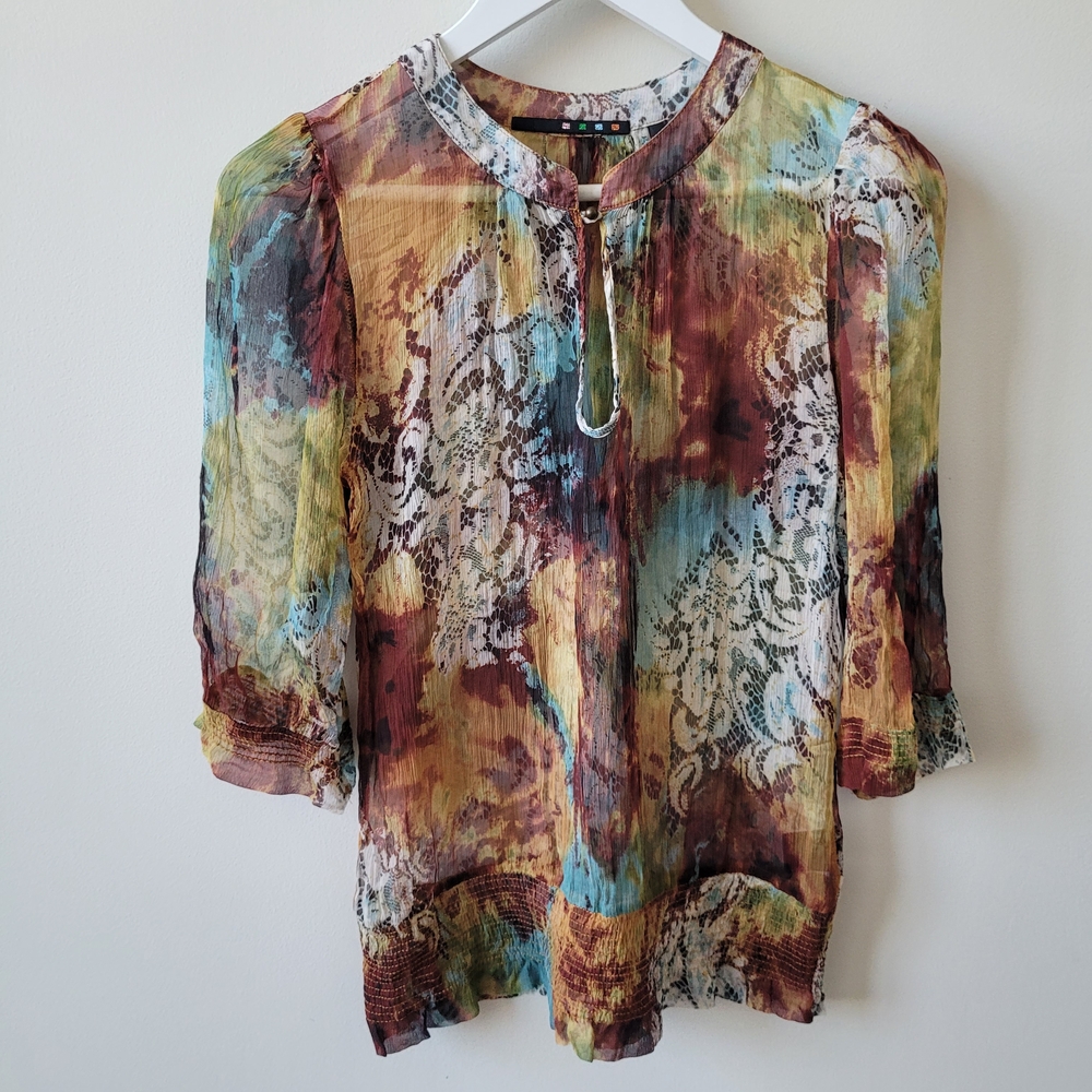 Christopher & Banks Earth Tone Sheer Blouse Size XS
